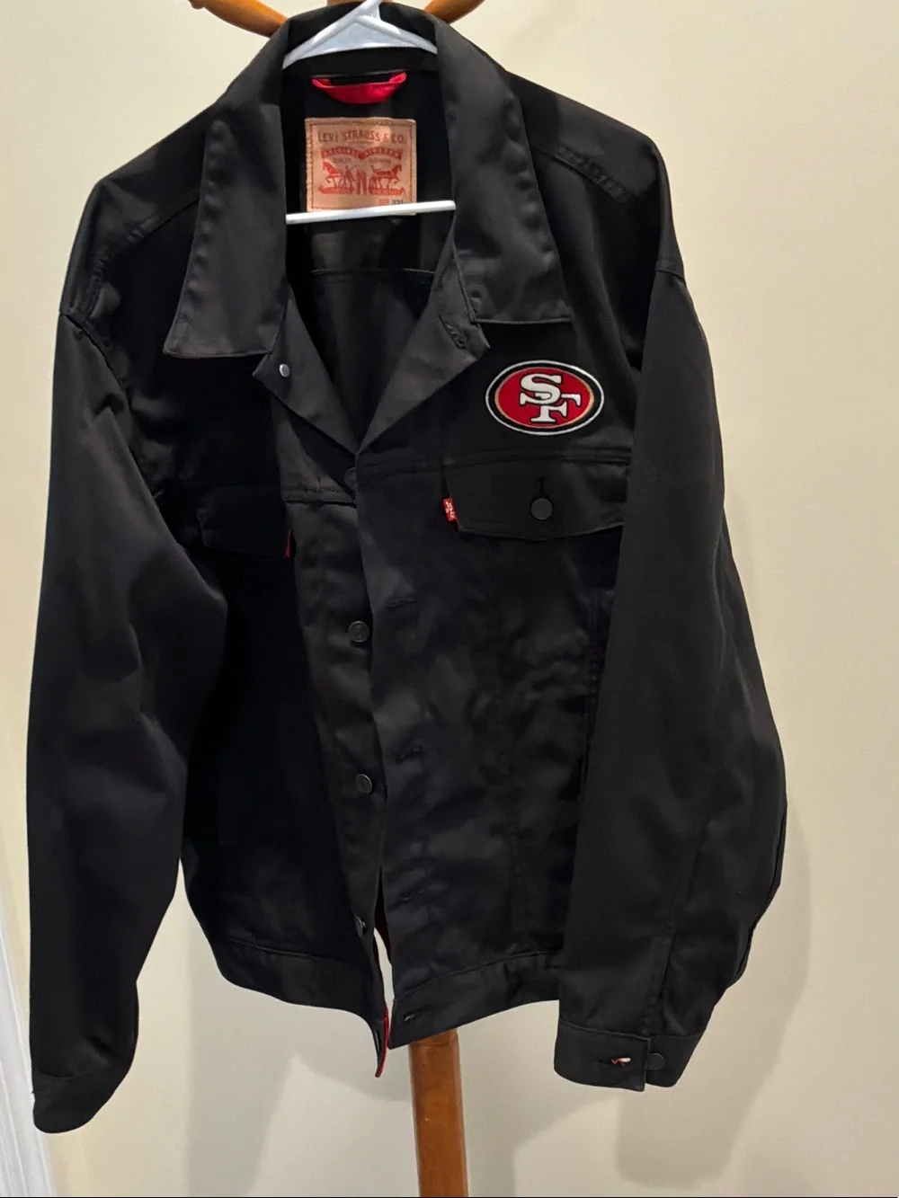 Levi's Black Bomber Jacket twill trucker jacket San Francisco team logo on chest